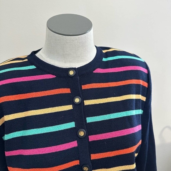 St. John Collection Santana Blue Rainbow Knit Size S Cardigan Iconic Buttons - Picture 1 of 9